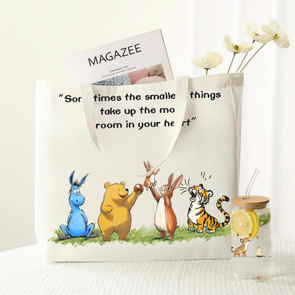 Cute Bear Gifts for Women, Canvas Tote Bag & 16 oz Iced Coffee Glass Cup Set, Birthday Gifts for Best Friends Bear Lovers