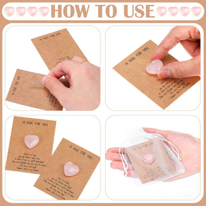 Motiskyy 40 Sets Pocket Hug Token Hug Small Gift Bulk Cards with Heart Shape Natural Stones Keepsake Exchange Relationship Cards for Colleagues Family Distance Social Celebration(Cute)