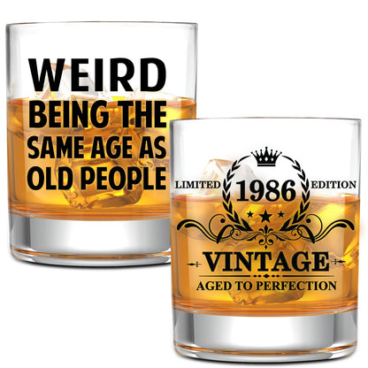 NewEleven 40th Birthday Gifts For Men - Vintage 1986 40th Birthday Gifts Men, Funny Gift For Him, Husband, Dad - Cool Whiskey Gift Idea From Her, Wife - Whiskey Glass