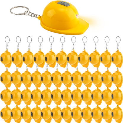48 Pcs Construction Helmet Keychain Yellow Hard Hat Safety Hat Keychain for Architecture Themed Party Supplies Father's Day Birthday Gifts