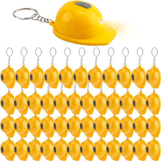 48 Pcs Construction Helmet Keychain Yellow Hard Hat Safety Hat Keychain for Architecture Themed Party Supplies Father's Day Birthday Gifts