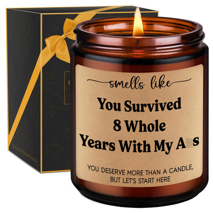 GSPY Bronze 8 Year Anniv. Candle - Bronze Anniversary Candle Gifts for Him, Her - 8th Anniversary Wedding Gifts for Wife, Husband, Couple - Eight Year, Eighth Anniv. Presents for Boyfriend, Girlfriend