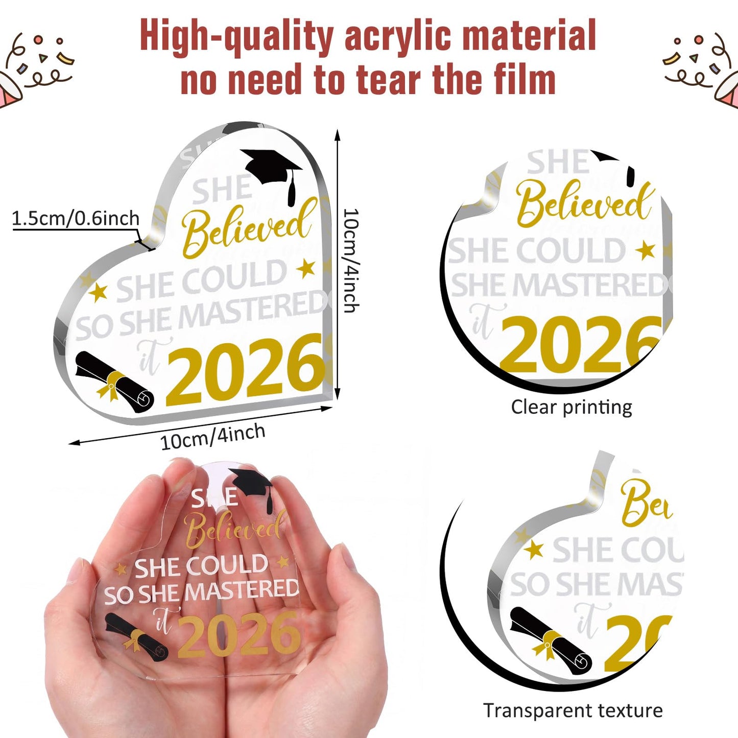 Gerrii 3 Pcs Masters Graduation Gift Set She Believed She Could So Mastered It 2026 Insulated Tumbler 12 oz Acrylic Heart Decor Keychain Graduation Master Degree Christmas Gift for Women(Master)