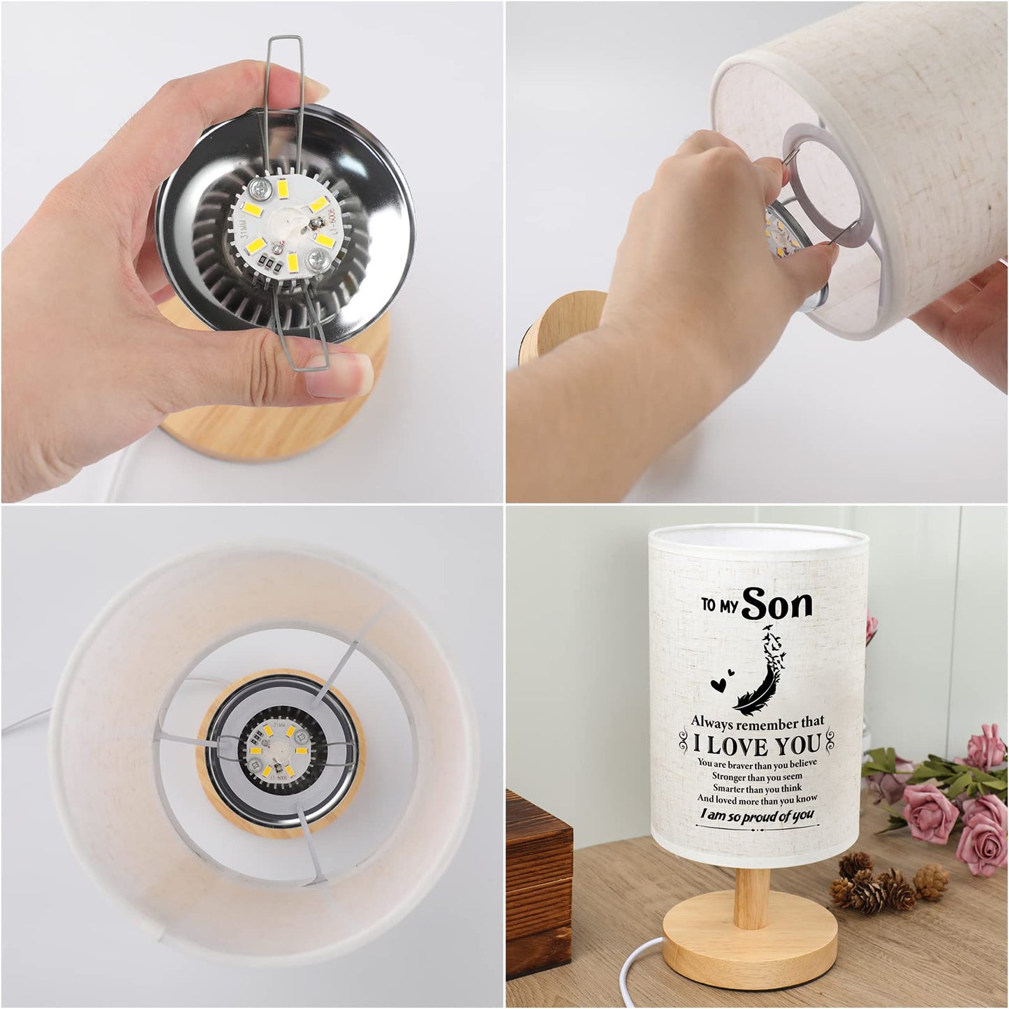 SOUHONEY Gifts for Son for Fathers Day from Mom Dad- Fabric Wooden Desk Lamp for Bedroom Living Room for Son Adult Graduation Season Gifts, Birthday Gifts, Back to School Gifts