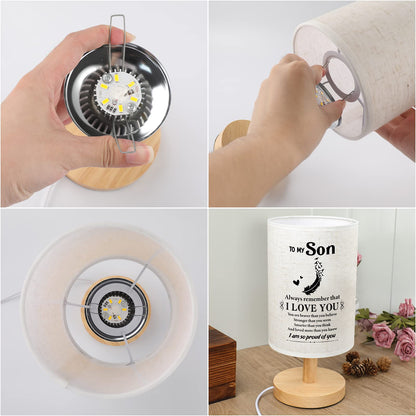 SOUHONEY Gifts for Son for Fathers Day from Mom Dad- Fabric Wooden Desk Lamp for Bedroom Living Room for Son Adult Graduation Season Gifts, Birthday Gifts, Back to School Gifts
