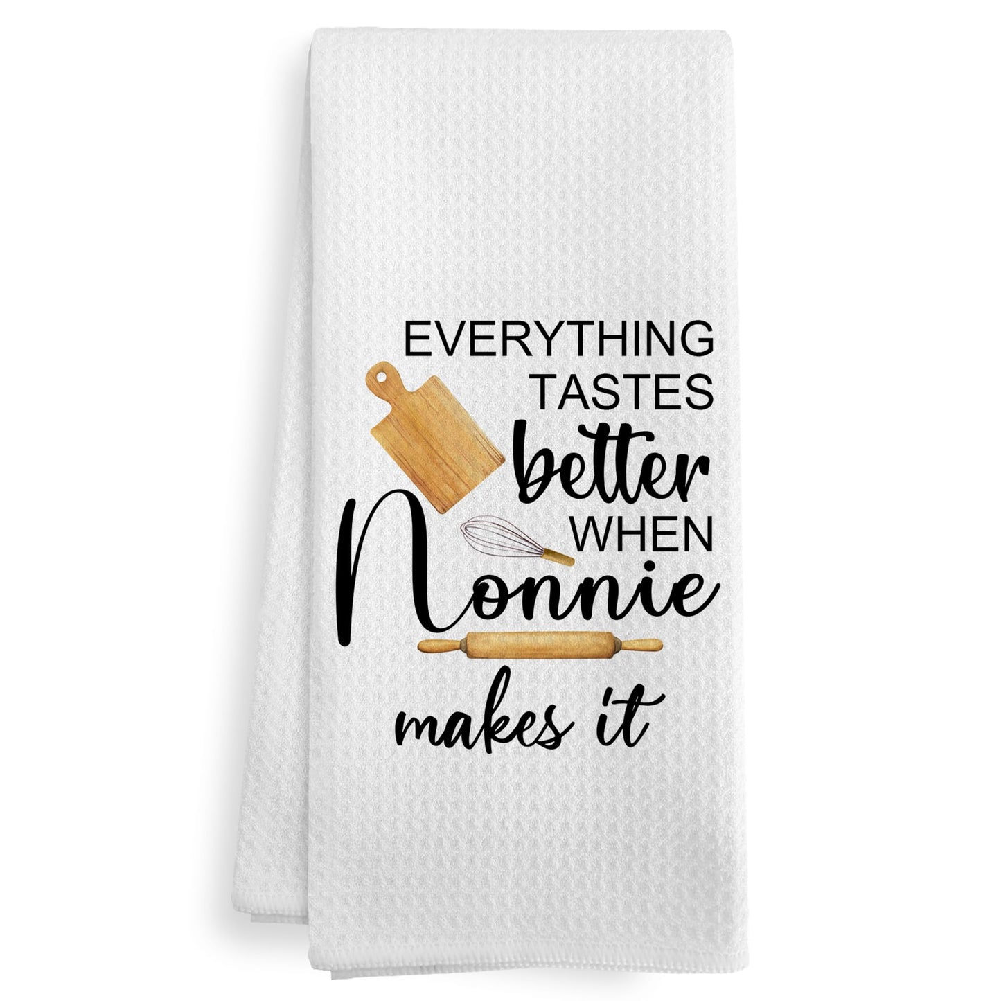 Nonnie Gifts Gift, Mothers Day Christmas Birthday Kitchen Towel Gifts for Nonnie Grandma from Grandkids, Everything Tastes Better in Nonnie's Kitchen Dish Hand Tea Towels for Bathroom,16x24In