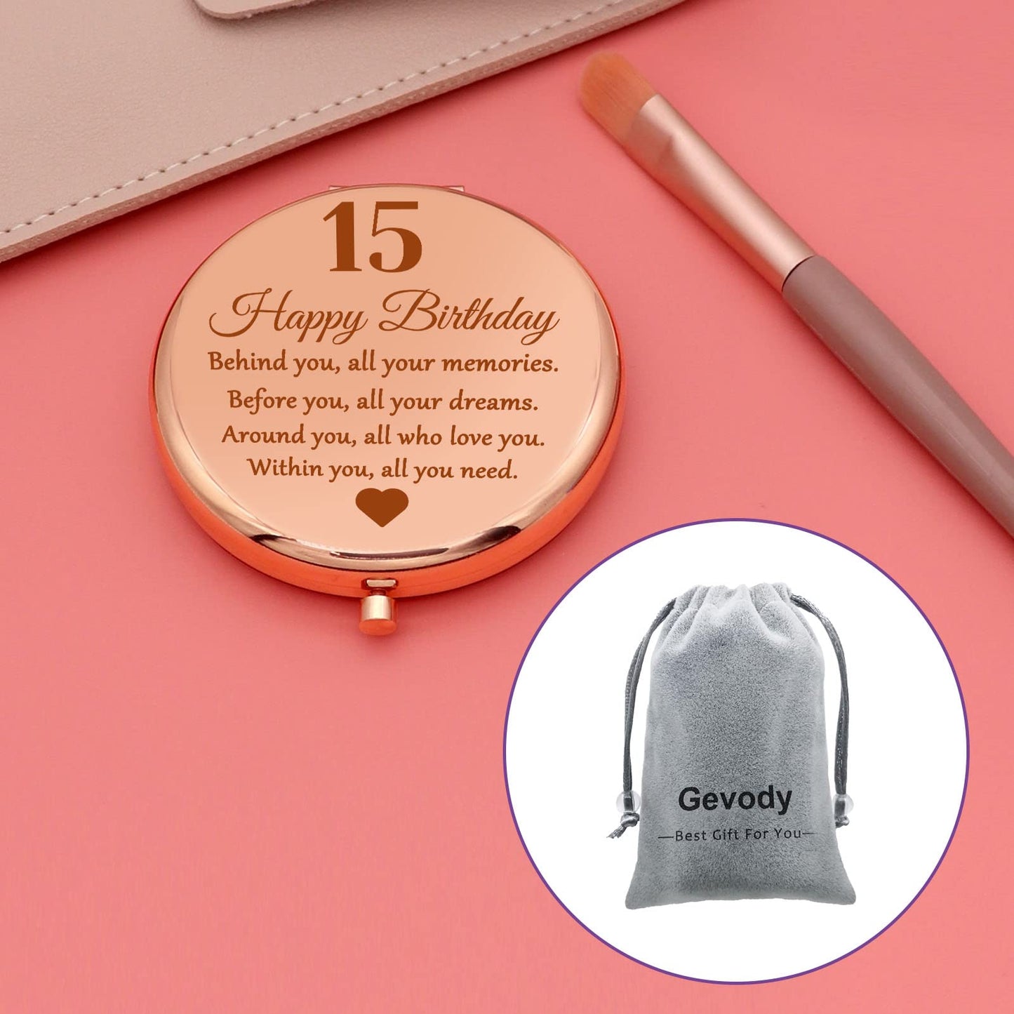 15th Birthday Compact Makeup Mirror, Round Stainless Steel Mirror with Tabletop Mount, Portable and Lightweight, Ideal for Travel and Daily Use