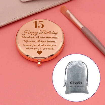 15th Birthday Compact Makeup Mirror, Round Stainless Steel Mirror with Tabletop Mount, Portable and Lightweight, Ideal for Travel and Daily Use