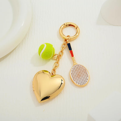 WOWORAMA Heart Bow Charm Keychain for Women Pearl Bow Tennis Bag Charm Ball Keyring Gold Heart Purse Charms for Handbags