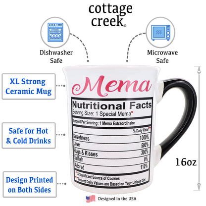 Cottage Creek Mema Mug, 16 oz Black and White Gift Boxed Ceramic Grandma Coffee Cup, Cute Tea Mug and Coffee Mugs for Grandma and Nana, Fun Baby Shower Gifts for Grandparents