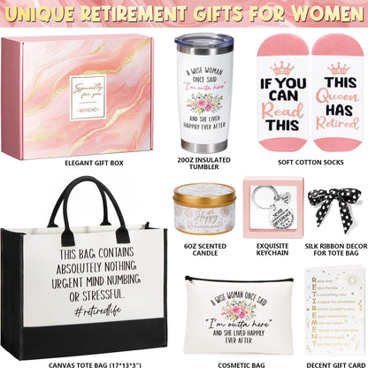 Happy Retirement Gift for Woman 2026, Funny Retirement Gifts for Women Coworkers, Cool Retired Gifts for Retirees Women Teacher Nurse Boss Friend Mom Grandma, Farewell Leaving Gift w/ Canvas Tote Bag