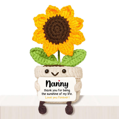 AceThrills Nanny Gifts, Nanny Birthday Gifts - Handmade Crochet Funny Cute Sunflower, Gifts for Nanny from Grandchildren, Present for Nanny on Birthday Christmas Mother's Day
