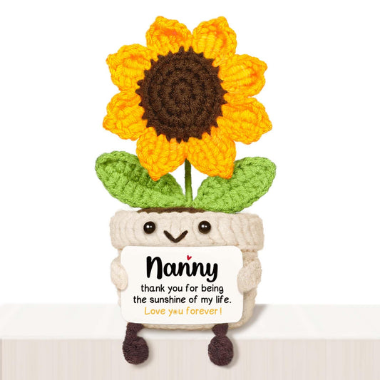 AceThrills Nanny Gifts, Nanny Birthday Gifts - Handmade Crochet Funny Cute Sunflower, Gifts for Nanny from Grandchildren, Present for Nanny on Birthday Christmas Mother's Day