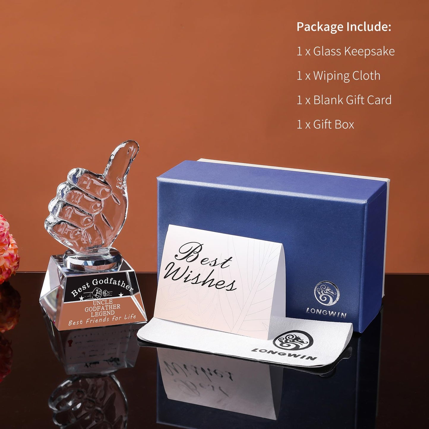 LONGWIN Godfather Gift Crystal Awards with Thumbs Up, Godfather Fathers Day, Birthday, Christmas, Thanks Giving Day Gifts from Godchild