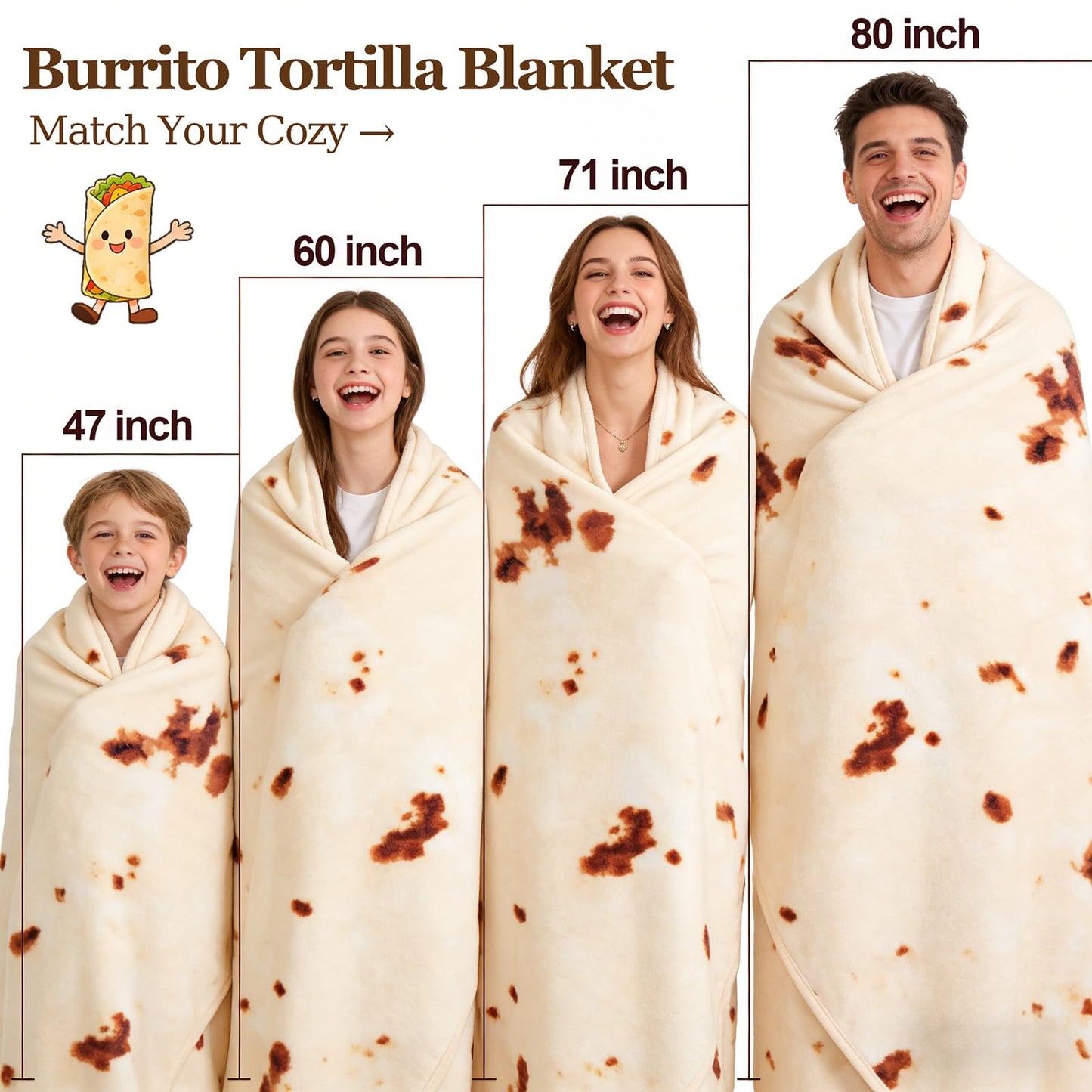 SeaRoomy Burritos Tortilla Blanket, Realistic Food Wrap Blanket Double Sided, Novelty Funny Tortilla Round Soft Blankets (Beige, 47 inches)