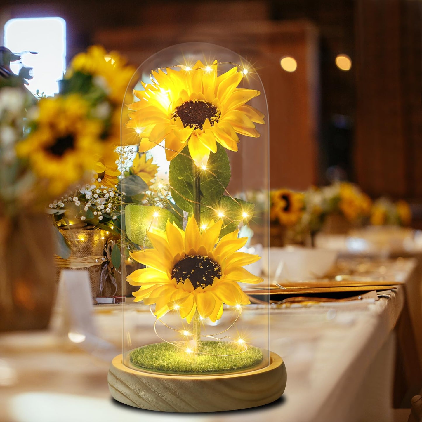 Mothers Day Gifts Sunflower Gifts for Women Mom Grandma, Enchanted LED Sunflower Lamp, Unique Artificial Flowers in Glass Dome, Present for Christmas,Birthday, Anniversary, Wedding,Mother's Day