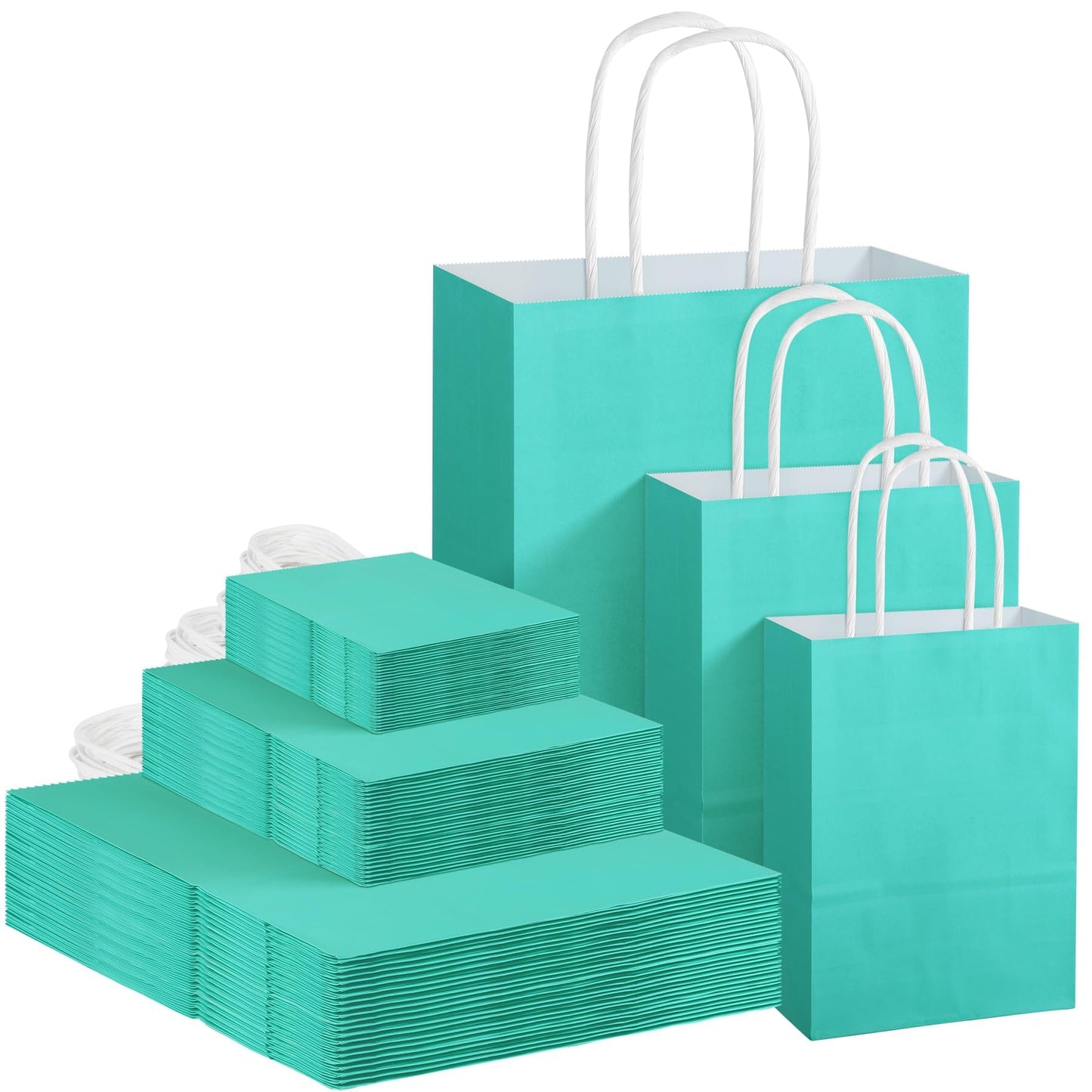MIMIND 144 Pieces Teal Blue Gift Bags with Handles Assorted Sizes Mint Turquoise Paper Goodie Bags Bulk Party Favor Bags Supplies Baby Shower Birthday Wedding Engagement Bridal