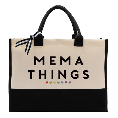 Mema Things Canvas Bag Gift, Mema Gift, Cotton Canvas Tote Bag, Utility Tote Shopping Bag Grocery Bags, Mema Canvas Beach Bag, Novelty Birthday Gift for Women, Mother's Day Gift for Mema Her Grandma