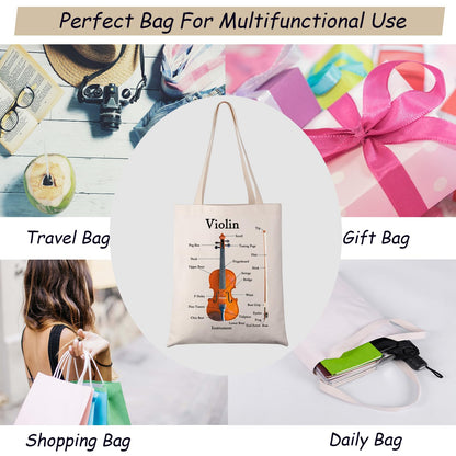 JXGZSO Violin Instrument Anatomy Tote Bag - Violin Lover & Player Gift