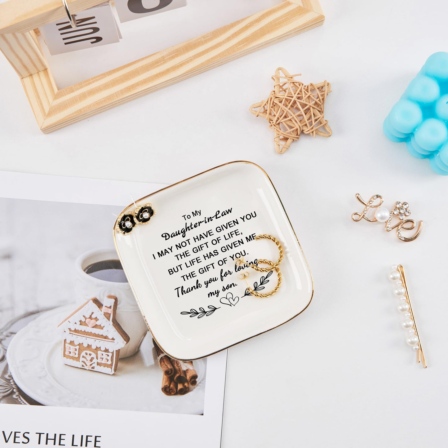 Daughter in Law Gifts from Mother in Law - Jewelry Dish Tay for Daughter in Law Birthday Christmas Valentines Mother's Day Wedding Gift for Daughter in Law - Thank You for Loving My Son