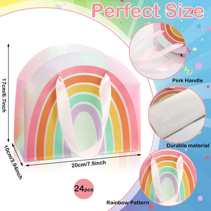 AmazingSpark 24 Pcs Rainbow Party Favor Bags 7.9 x 6.7 x 3.9 Inch Rainbow Gift Goodie Bags with Handles Colorful Treat Candy Gift Wrap for Birthday Baby Shower Wedding Party Favors Supplies