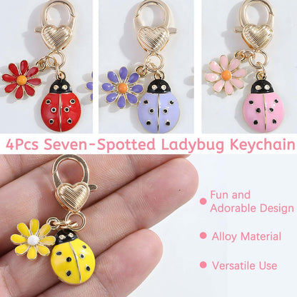 4Pcs Seven-Spotted Ladybug Keychain – Fun & Stylish Bag Charm,Pendant Jewelry for Women, Gift for Birthdays, Graduation