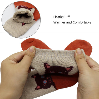 YZKKE 5Pack Womens Warm Wool Soft Cozy Crew Socks Cute Animal Owl Cat Design Sock for Fall Winter Gifts Size 5-9