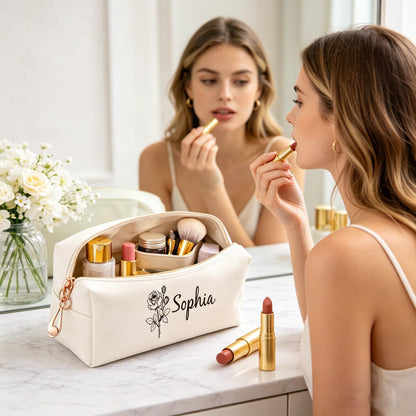 Gifts for Women Personalized Custom Makeup Bag, Monogram Toiletry Bag Cosmetic Pouch, Double-Sided Engraved Mother's Day Bridesmaid Wedding Anniversary Birthday Gifts