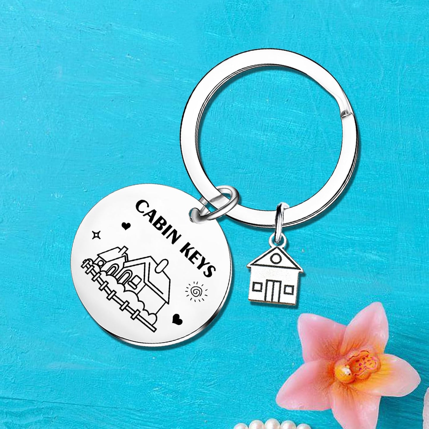 Cabin Keychain New Home Gifts Housewarming Gifts for Family Friend County House Keyring Christmas Birthday Gift for New Cabin Owner