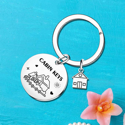 Cabin Keychain New Home Gifts Housewarming Gifts for Family Friend County House Keyring Christmas Birthday Gift for New Cabin Owner