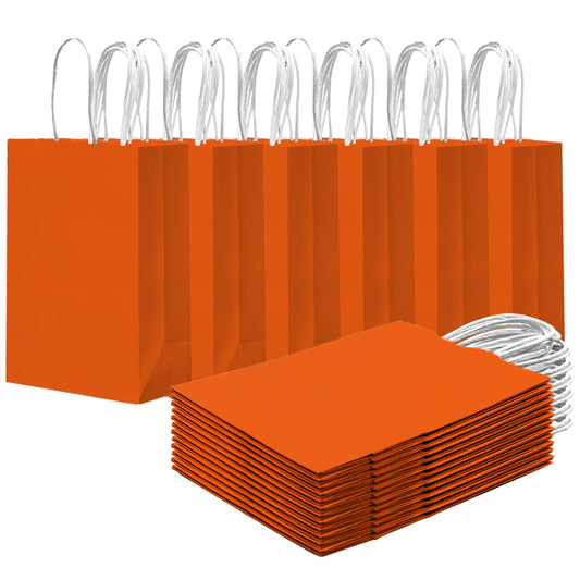 qiqee 24PCS Small Gift Bag with Handles Bulk 8.3"x6"x3" Gift Bags Orange Bags Multiple Uses (Small Size)