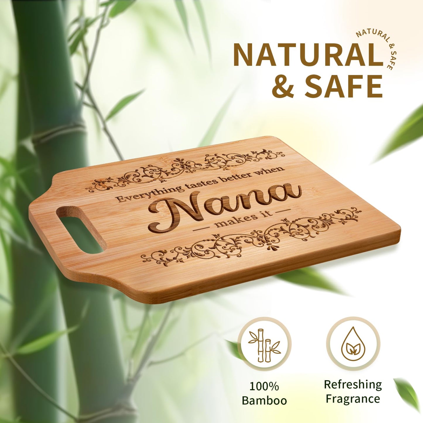 AceThrills Nana Gifts for Nana Birthday Gifts from Grandkids - Engraved Bamboo Cutting Board 12.3"L x 8.7"W x 0.4"Th