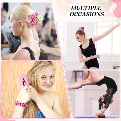12 Sets Gymnastics Hair Ties and Hairbrushes Gymnastics Hair Scrunchie Mini Detangler Brush Sports Elastics Ponytail Holders Gymnastic Party Favors Gift for Gymnasts Teams Women Girls