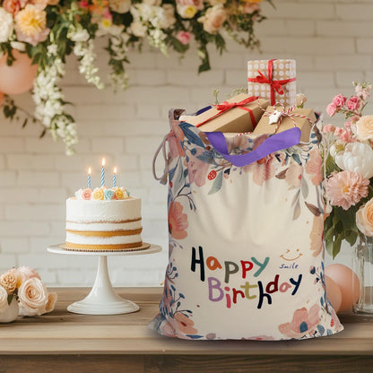 silenwest Large Birthday Gift Bag with Handles, 24"x 20", Premium Canvas Drawstring Bags, Reusable Gift Bag for Boys Girls Men Women Birthday (Wildflower)