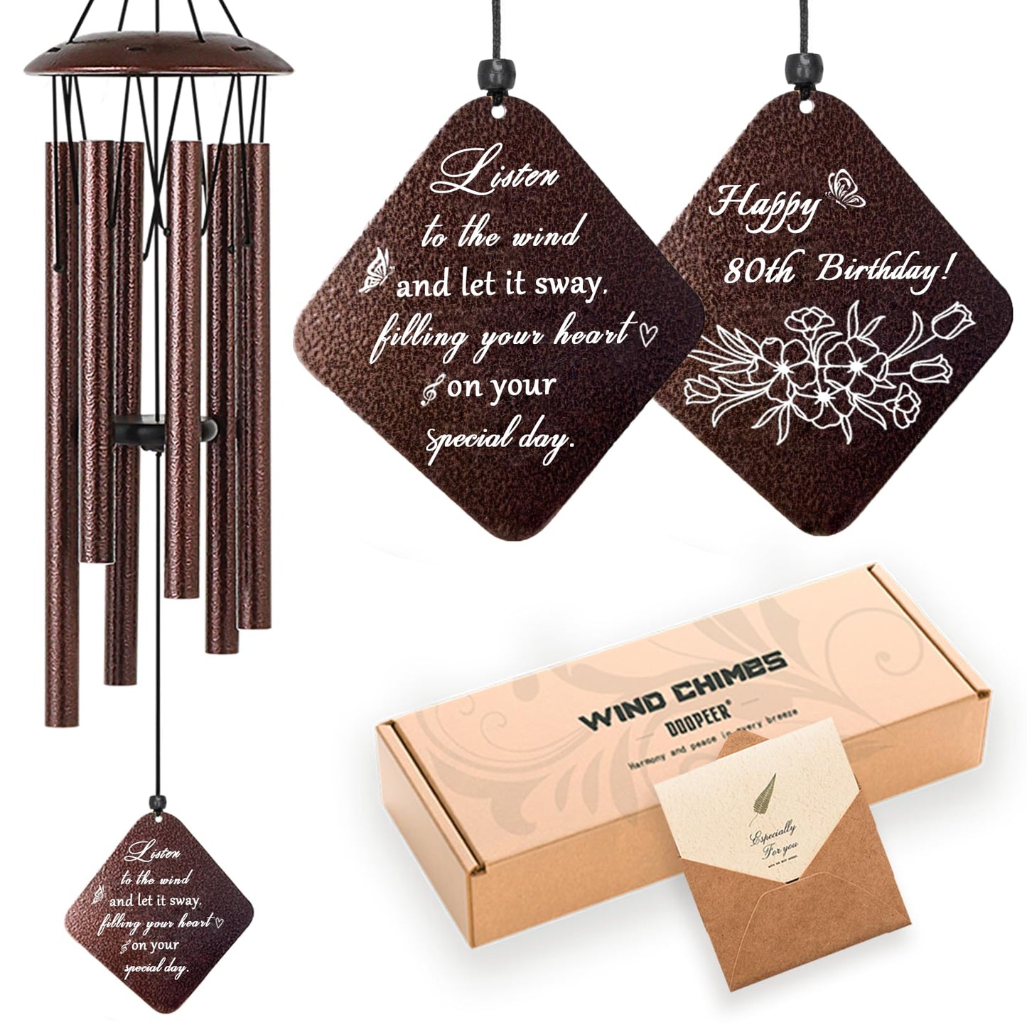 80th Birthday Gifts for Women, 80 Year Old Birthday Gifts for Mom Grandma Wife Friends, 32” Bronze Wind Chimes