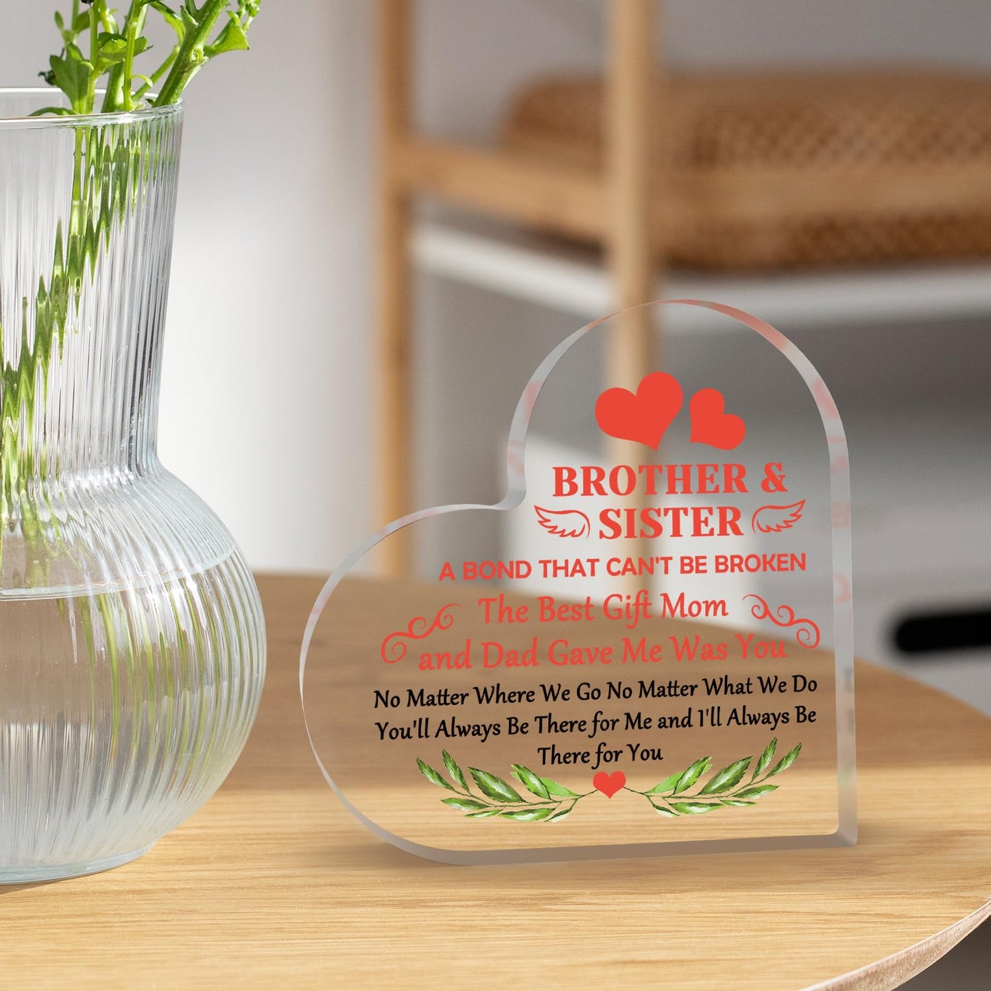 Inspirational Gift for Brother To My Sister Gift from Brother Heart Shaped Acrylic Decor Graduation Gift for Sibling Appreciation Gift for Sister Brother Acrylic Sign Gift Birthday Gift for Sibling