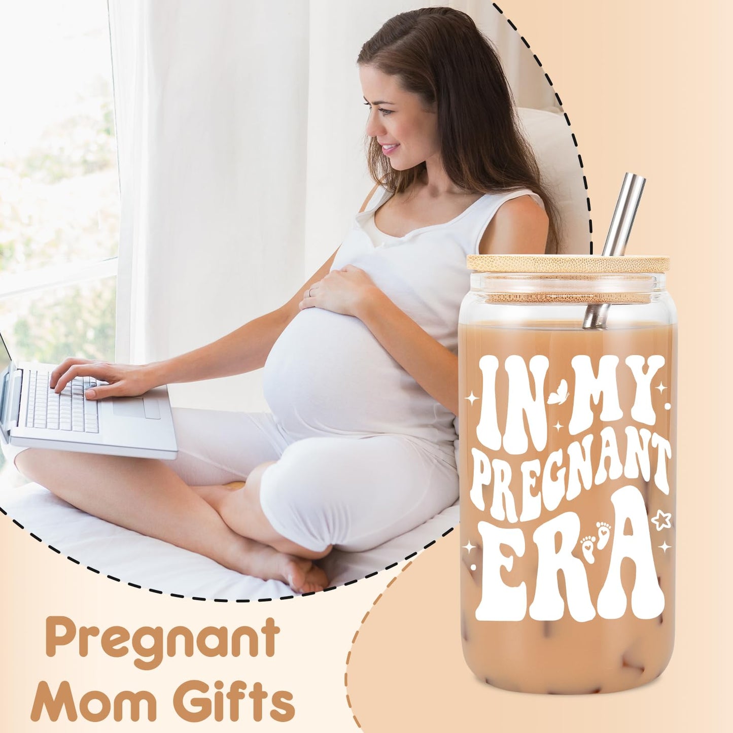 Fairy's Gift Pregnant Women Iced Coffee Cup, Cute Pregnant Mom Gifts, New Mama 16 oz Coffee Glass Cup, 1st Mothers Day, Congratulations Pregnancy Gifts for Expecting Mom First Time Mommy, Mommy to Be