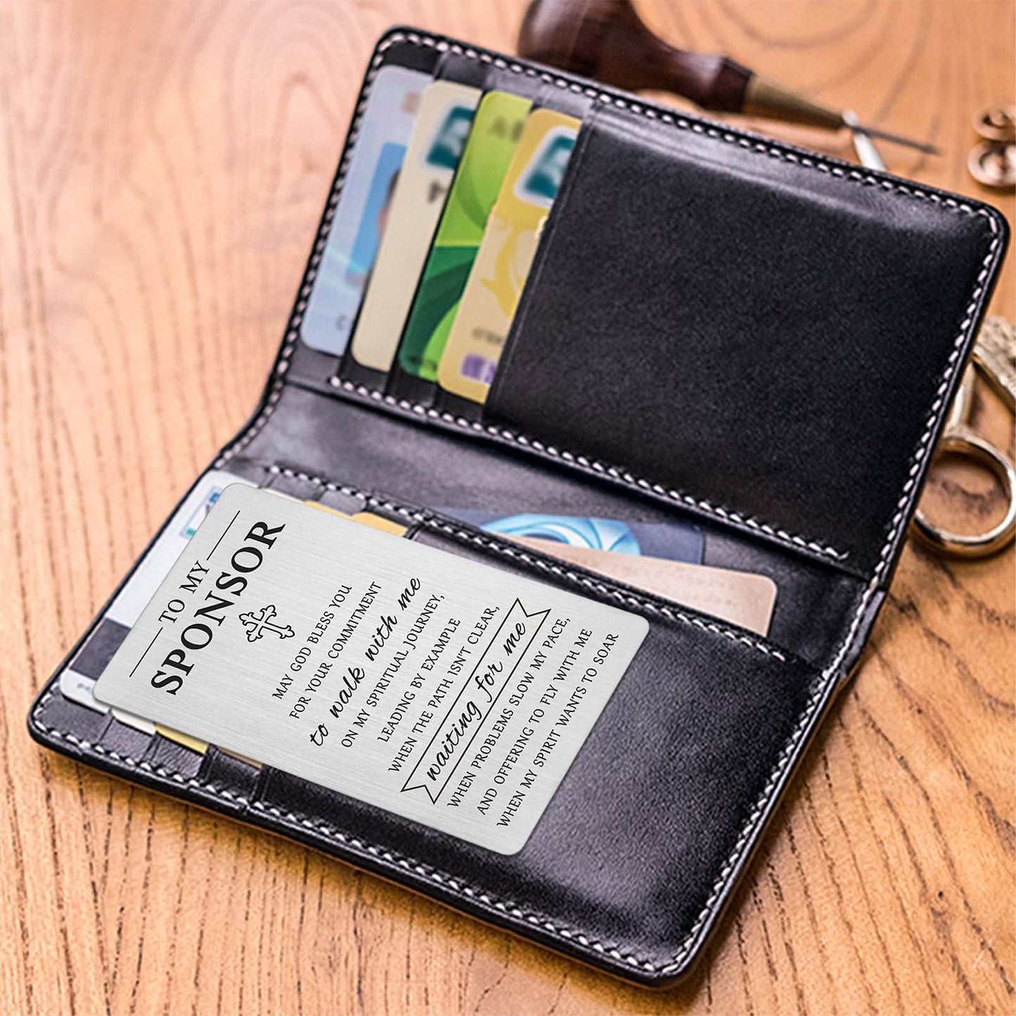 Laluminter Confirmation Sponsor Gifts - May God Bless You Sponsor Engraved Wallet Card for Women Men - Thank You Card to My Sponsor