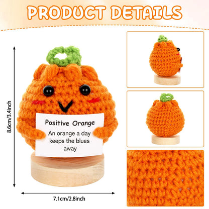 Mini Funny Positive Gifts Emotional Crochet Orange Doll Support Plush Knitted Orange Toy with Positive Card Holiday Valentines Birthday Party Gifts for Women Teacher Appreciation Office Decor