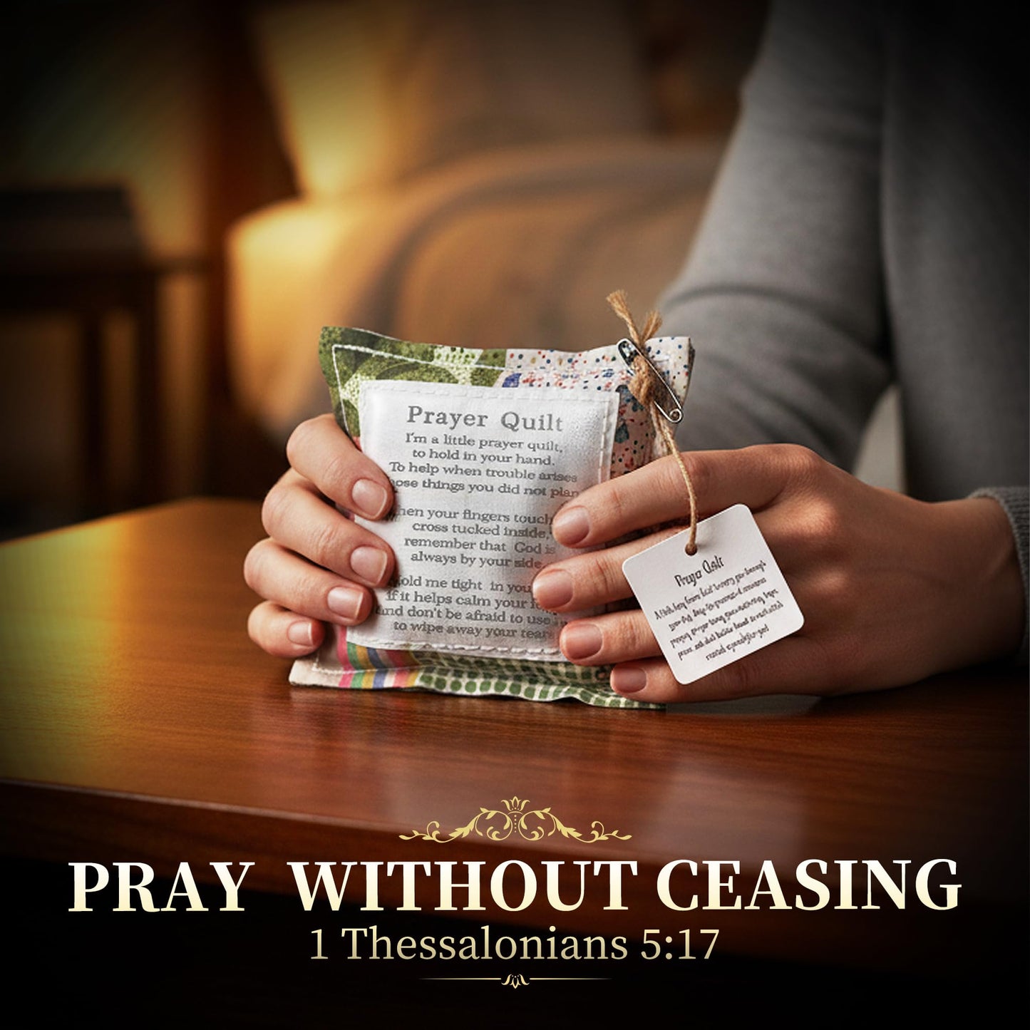 SURDOCA Prayer Quilt with Cross Inside & Greeting Card, Handmade Pocket Prayer Quilt in Gift Box, Christian Get Well & Encouragement Gift for Women & Men