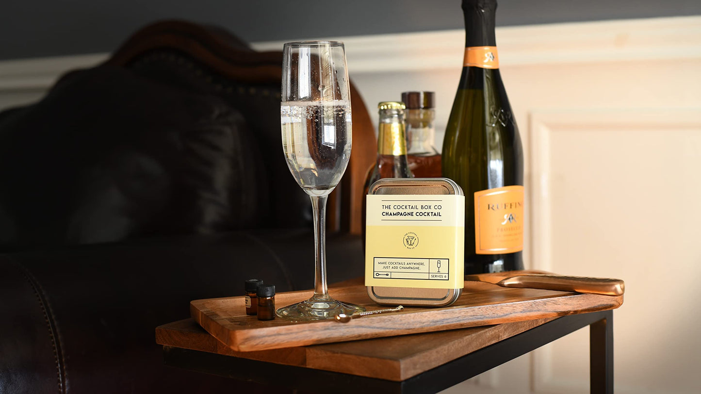 The Cocktail Box Co. Champagne Cocktail Kit - TSA Approved Champagne Travel Kit - Engagement & Birthday Gift - Pack of 1, Stainless Steel, Powder Form