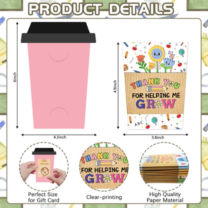 JUESMOS Teacher Appreciation Gift Cards Holders Bulk Thank You Teacher Coffee Gift Card Holder for Teachers Appreciation Week Cute Gifts Card Holder Thank You Greeting Cards for Teachers
