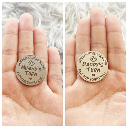 Mom Daddy Funny Decision Coin for Women Men Parent New Baby Gift for First Time Moms Dads Pregnancy Mothers for Moms Dads Mummy to Be Birthday Present