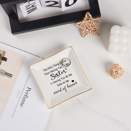 Piudee Bridesmaid Gifts Maid of Honor Proposal Gift Jewelry Dish Trinket Ring Tray - The Only Thing Better ... As My Maid of Honor, Wedding Day Party Gifts for Matron of Honor from Bride