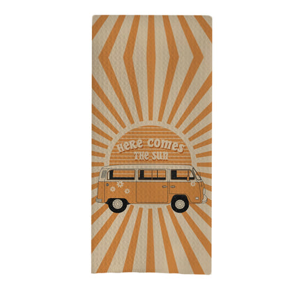 Hippie Gifts Dish Towels - Here Comes The Sun Waffle Weave Kitchen Towels, Hippie Decorative Hand Towels for Bathroom, Boho Sunshine Gifts for Women (16×24 Inches)