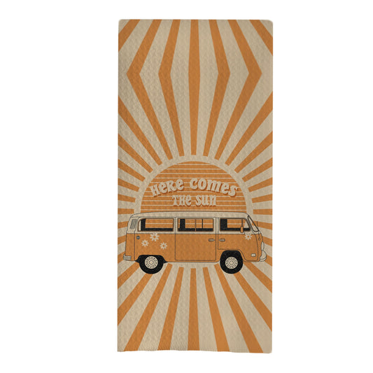 Hippie Gifts Dish Towels - Here Comes The Sun Waffle Weave Kitchen Towels, Hippie Decorative Hand Towels for Bathroom, Boho Sunshine Gifts for Women (16×24 Inches)