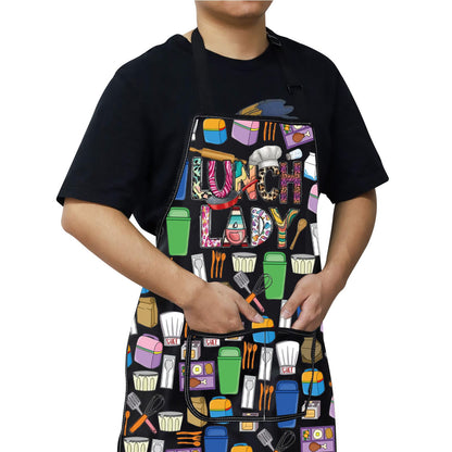 WZMPA Lunch Lady Apron With Pockets School Lunch Lady Appreciation Gift School Cook Adjustable Apron For Cafeteria Worker