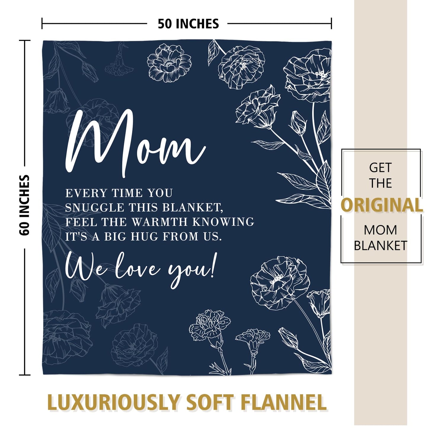 GiltGlimmer Gifts for Mom, Mom Birthday Gifts Blanket, Moms Gift for Women from Daughter Son, We Love You Present for Mother Mommy Christmas Mothers Day 60" x 50", Blue