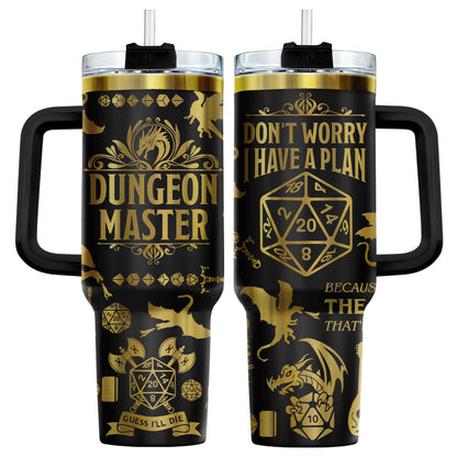 34HD Dungeon Dice Game Tumbler 40oz with Handle and Straw, Master Dragon Laser Engraved Insulated Travel Coffee Cup - Funny Birthday Gifts for Gamers, Friends & BFF