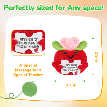 Chuchoter Appreciation Gifts for Teacher,Thank You Teachers Day Birthday Graduation Retirement School Gifts for Teachers Students, Mini Positive Apple Sunflower Doll Crochet for Boss Coworkers (Pink)